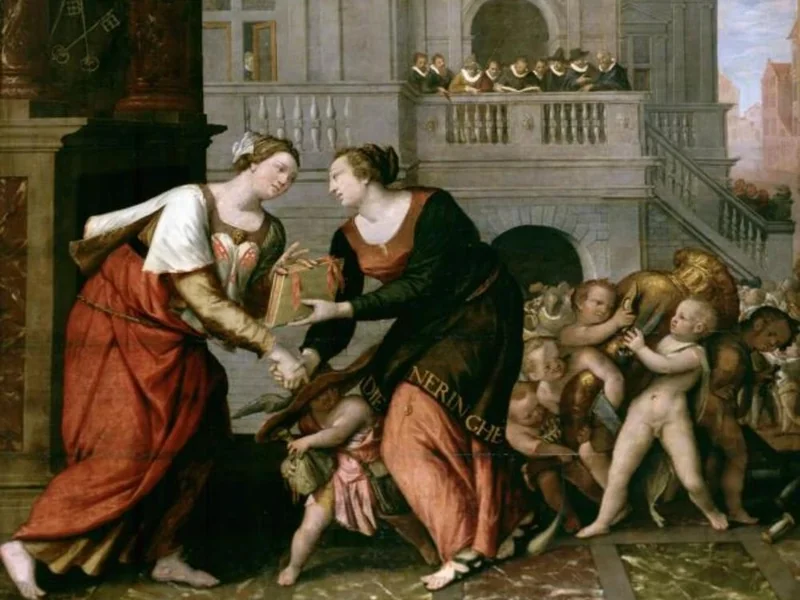 1537-Isaac Claesz. Swanenburgh - La fanciulla cittadina di Leida concede gli statuti alla corporazione